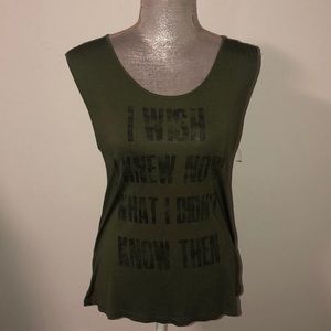 Haute Hippie Olive Green Graphic Tank Top